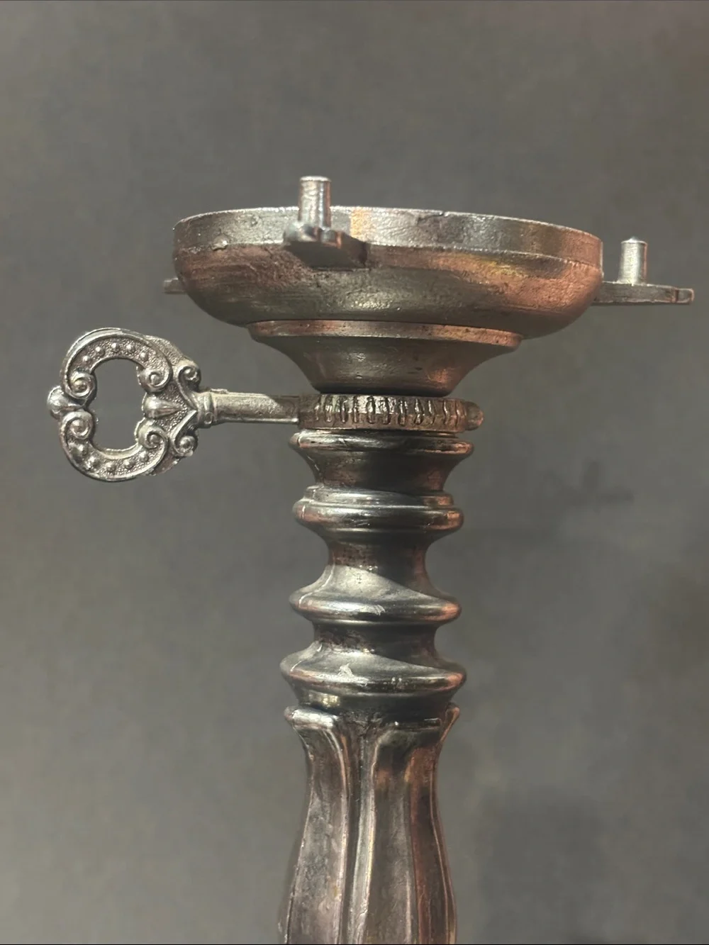 Vintage silver tone pillar candlestick ornate decorative metal home decor